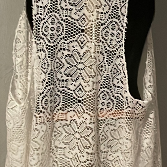 OS Vintage 1988 Time USA cream ivory lace sleeveless open long cardigan - Picture 10 of 12